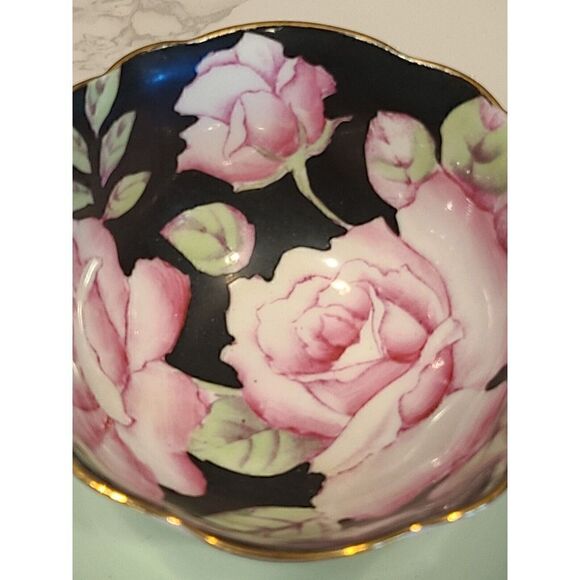 Paragon Double Warrant Cabbage Rose Tea Cup & Saucer Pink & Black Teacup GUC - Picture 6 of 11